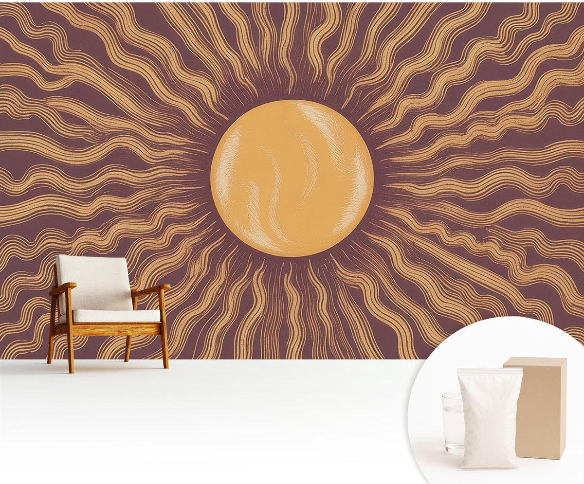 Wallfluent Fotobehang - Bruin Vliesbehang - 416x254 cm - Zonnestralen Muurschildering - Slaapkamer behang Deel - Fotobehang Vlies - Slaapkamer behang