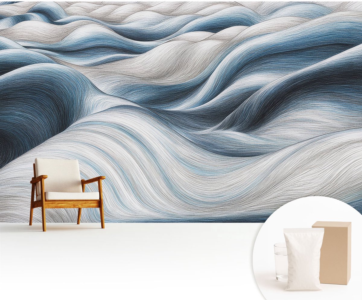 Wallfluent Fotobehang - Wit Vliesbehang - 416x254 cm - Zachte Golven Muurschildering - Gang behang Abstractie - Fotobehang Vlies - Gang behang