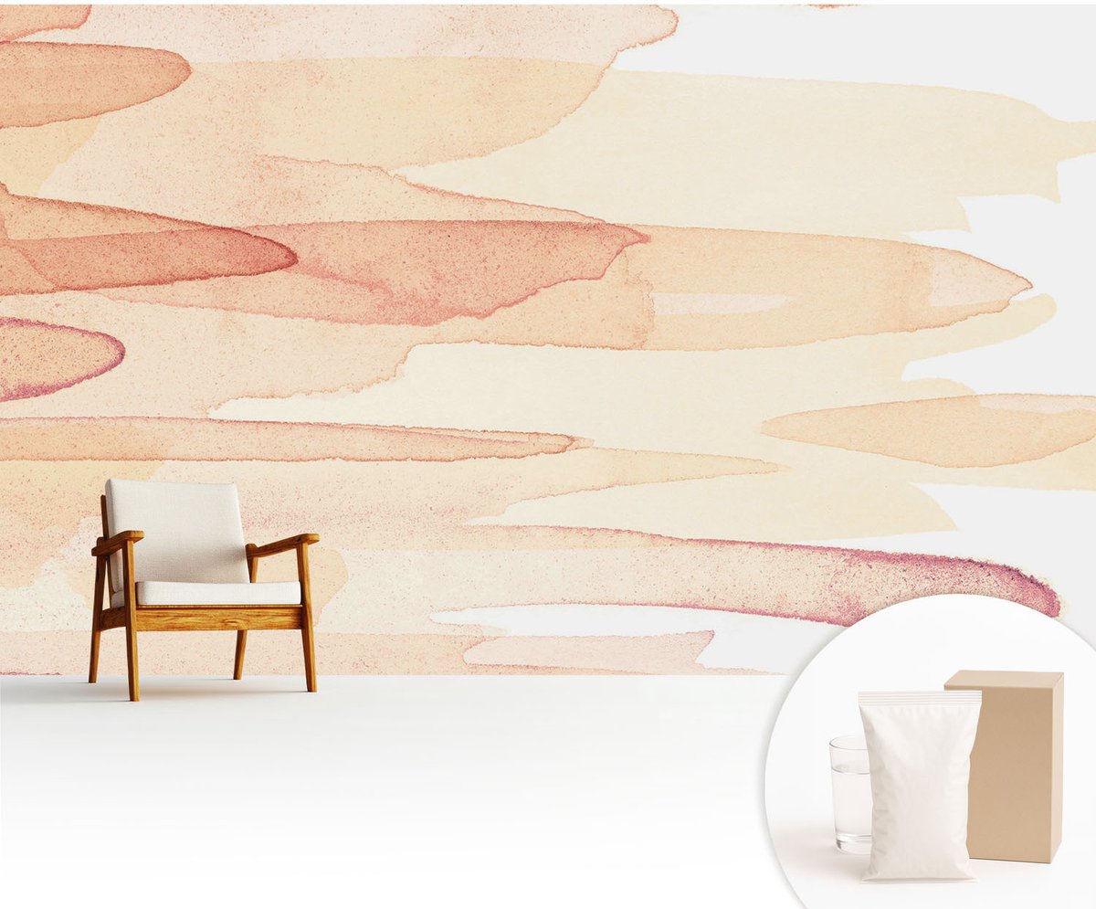 Wallfluent Fotobehang - Beige Vliesbehang - 416x254 cm - Pastelstreken Muurschildering - Slaapkamer behang Abstractie - Fotobehang Vlies - Slaapkamer behang
