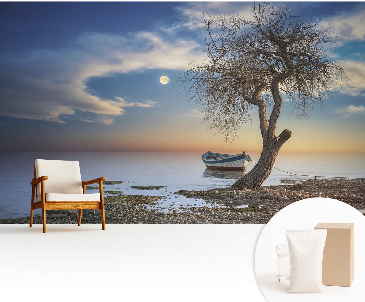 Wallfluent Fotobehang - Blauw Vliesbehang - 416x254 cm - Een Vredig Landschap Muurschildering - Slaapkamer behang Landschappen - Fotobehang Vlies - Gang behang