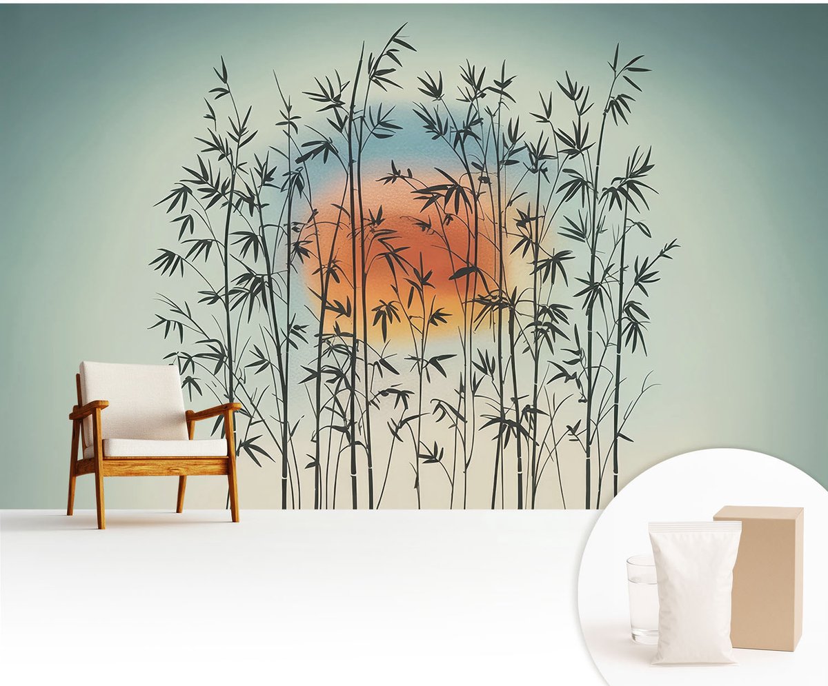 Wallfluent Fotobehang - Blauw Vliesbehang - 416x254 cm - Harmonieus Westen Muurschildering - Slaapkamer behang Bloemen En Planten - Fotobehang Vlies - Gang behang