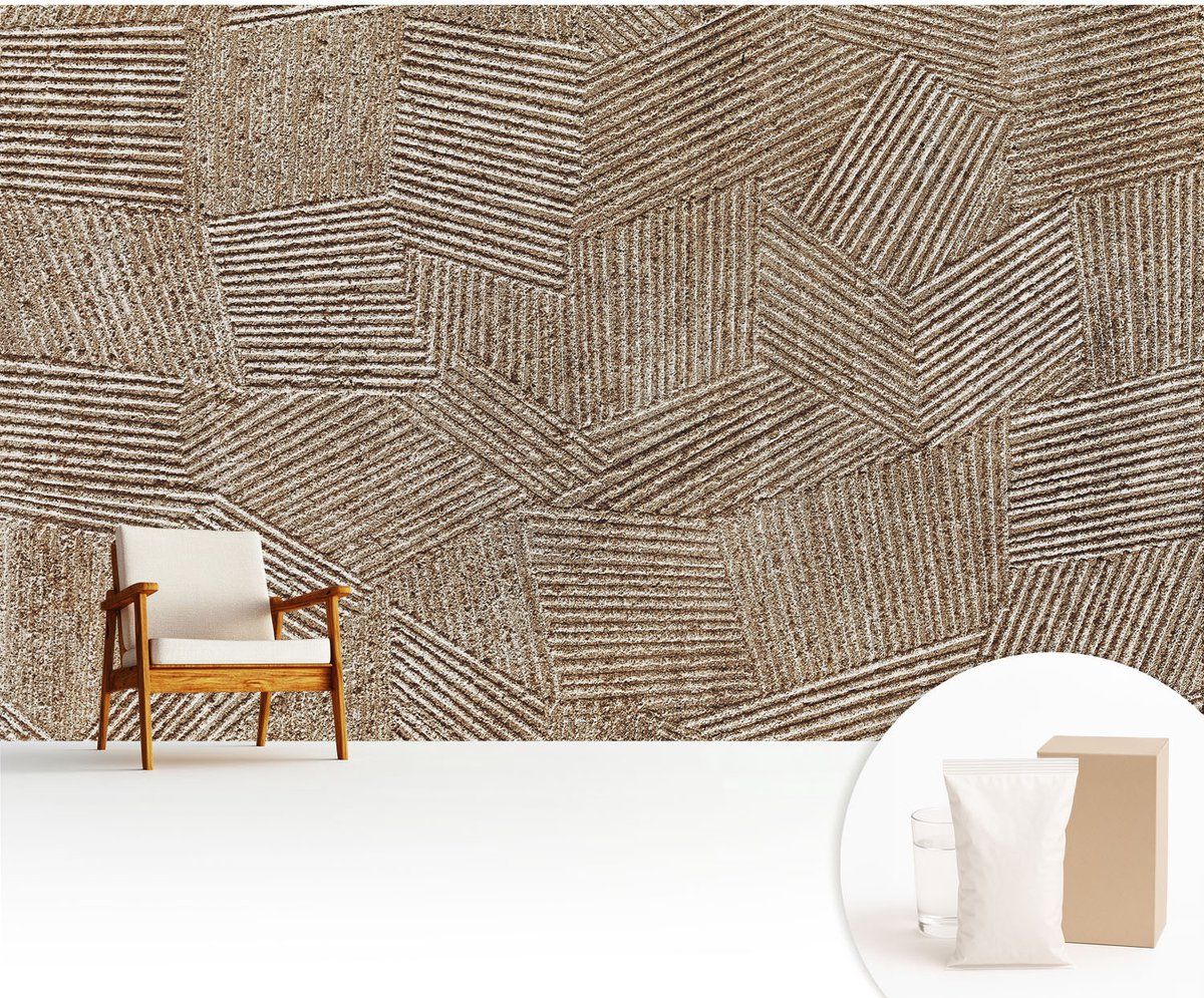 Wallfluent Fotobehang - Bruin Vliesbehang - 416x254 cm - Structurele Lijnen Muurschildering - Gang behang Achtergronden En Patronen - Fotobehang Vlies - Gang behang