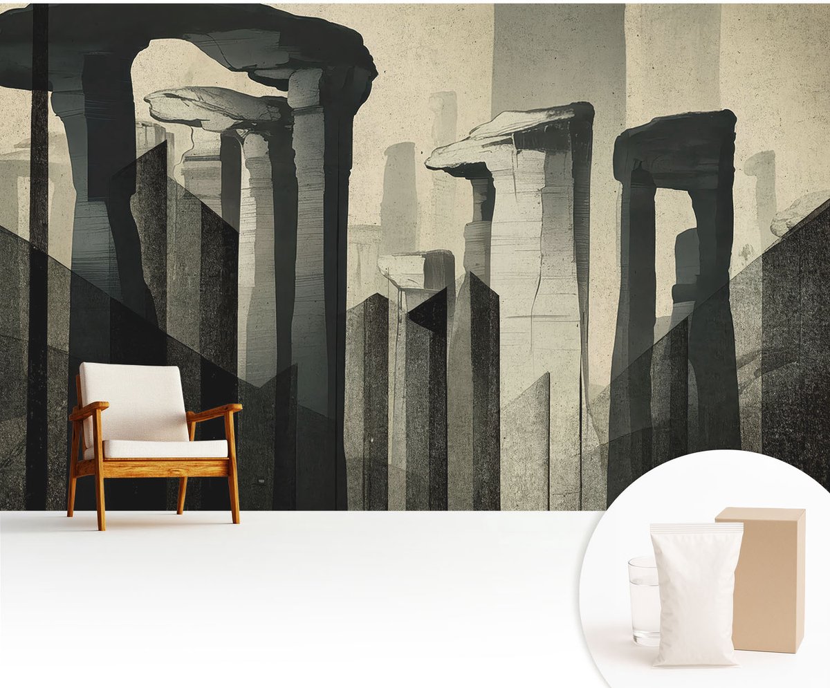 Wallfluent Fotobehang - Grijs Vliesbehang - 416x254 cm - Rauwe Architectuur Fotobehang Vlies - Hal behang Architectuur - Muurschildering - Woonkamer behang