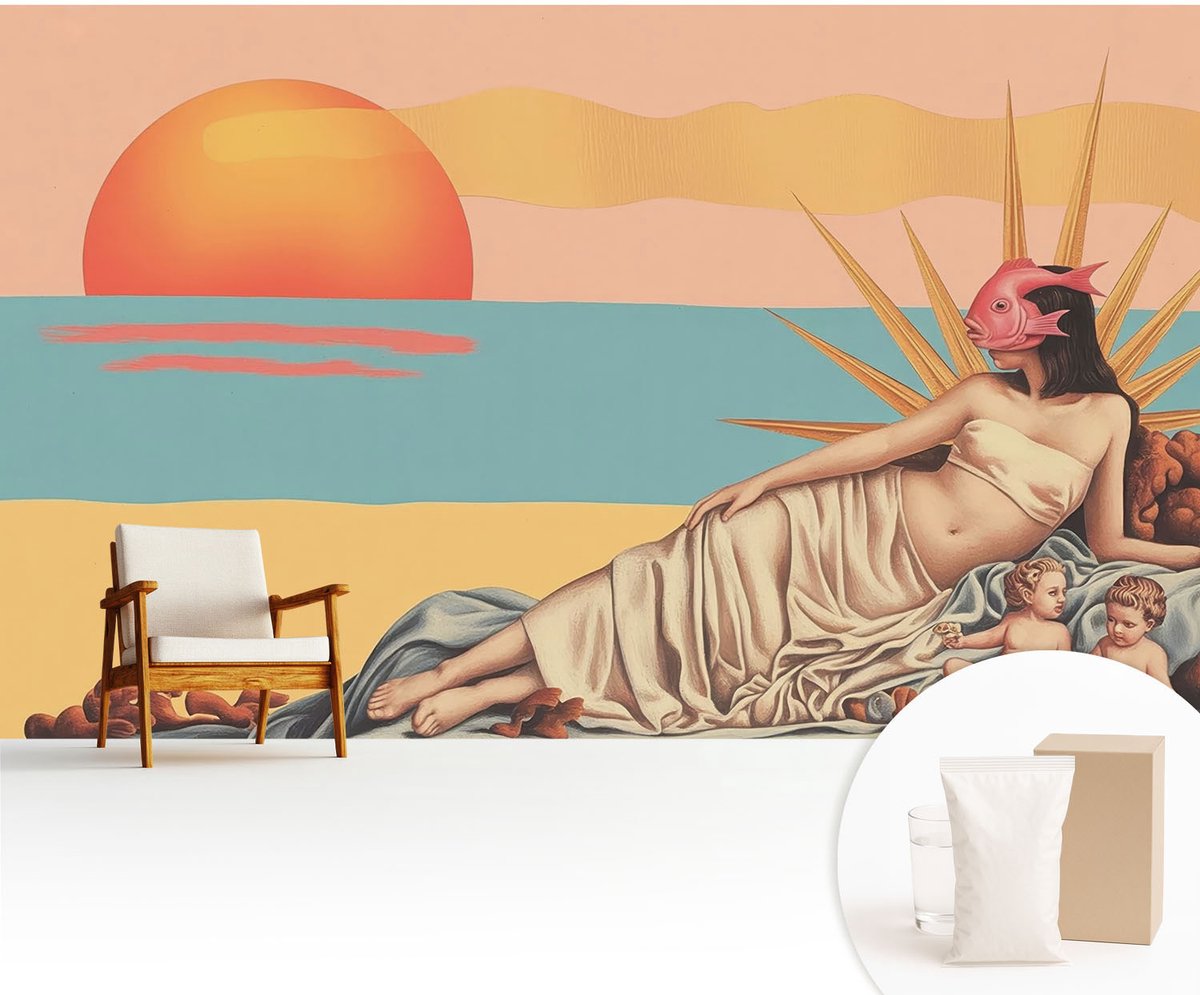 Wallfluent Fotobehang - Wit Vliesbehang - 416x254 cm - Het Westen Van Het Surrealisme Muurschildering - Gang behang Deel - Fotobehang Vlies - Gang behang