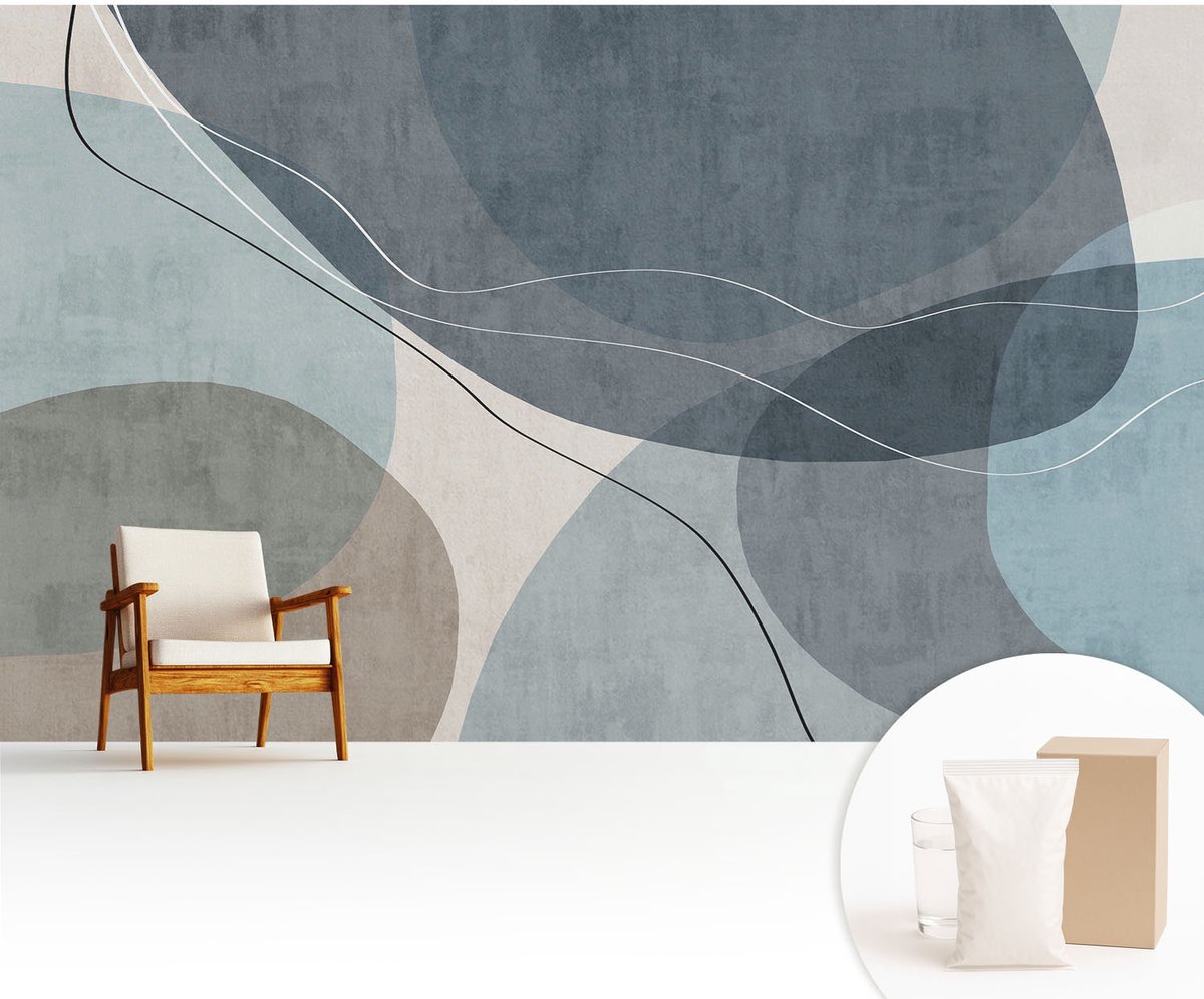 Wallfluent Fotobehang - Blauw Vliesbehang - 416x254 cm - Moderne Abstractie Fotobehang Vlies - Hal behang Abstractie - Muurschildering - Woonkamer behang