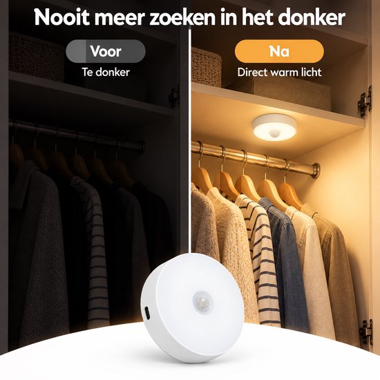 Ledverlichting - Bewegingssensor - 3 stuks - Rond - Draadloos - Oplaadbaar - USB C - Nachtlamp - Warm licht - Sensor - Kastverlichting - Trapverlichting - Nachtlampje van Bobypet — afbeelding 2