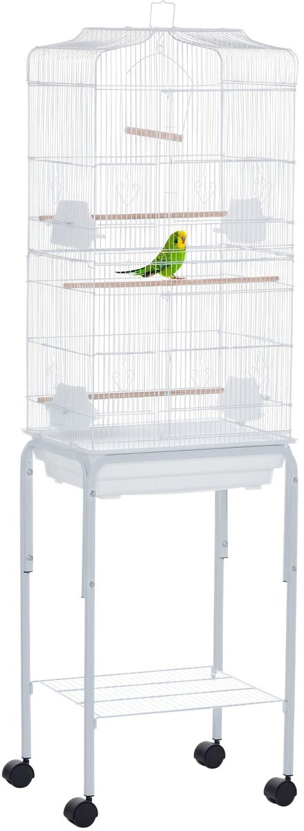 MokoHub Vogelkooi met Standaard - Metaal - Wielen - Afneembaar Dienblad - 46.5×36×157 cm - Wit