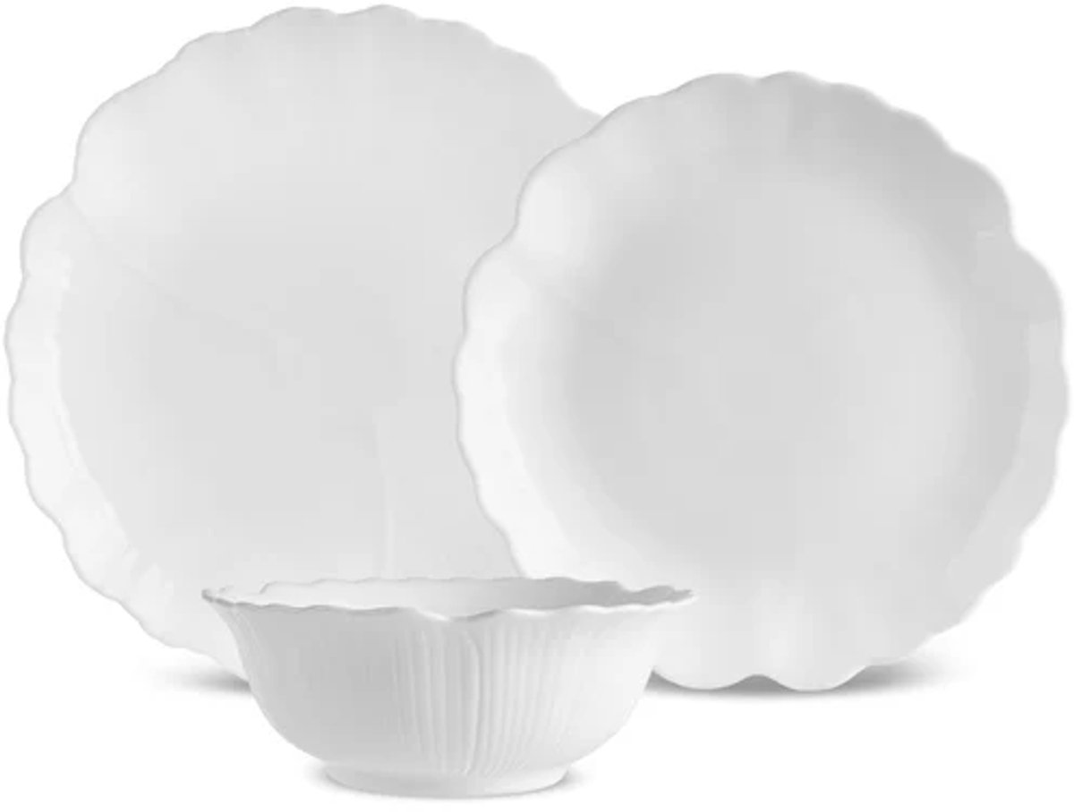 Karaca White Flower - Dinerset / Serviesset – 18-delig – 6 Personen – Opal Glass – Wit – Tafelservies