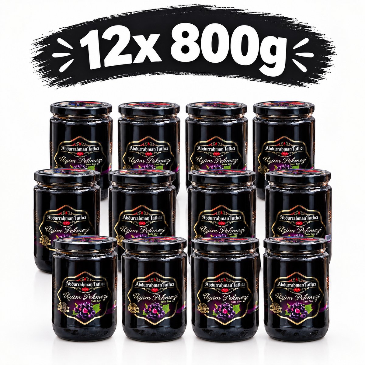 Abdurrahman Tatlici Uzum Pekmezi 12x 800g – 100% Natuurlijke Druivenmelasse – Zonder Toegevoegde Suiker – Puur & Onbewerkt – Rijk aan IJzer – Traditioneel Turks Product
