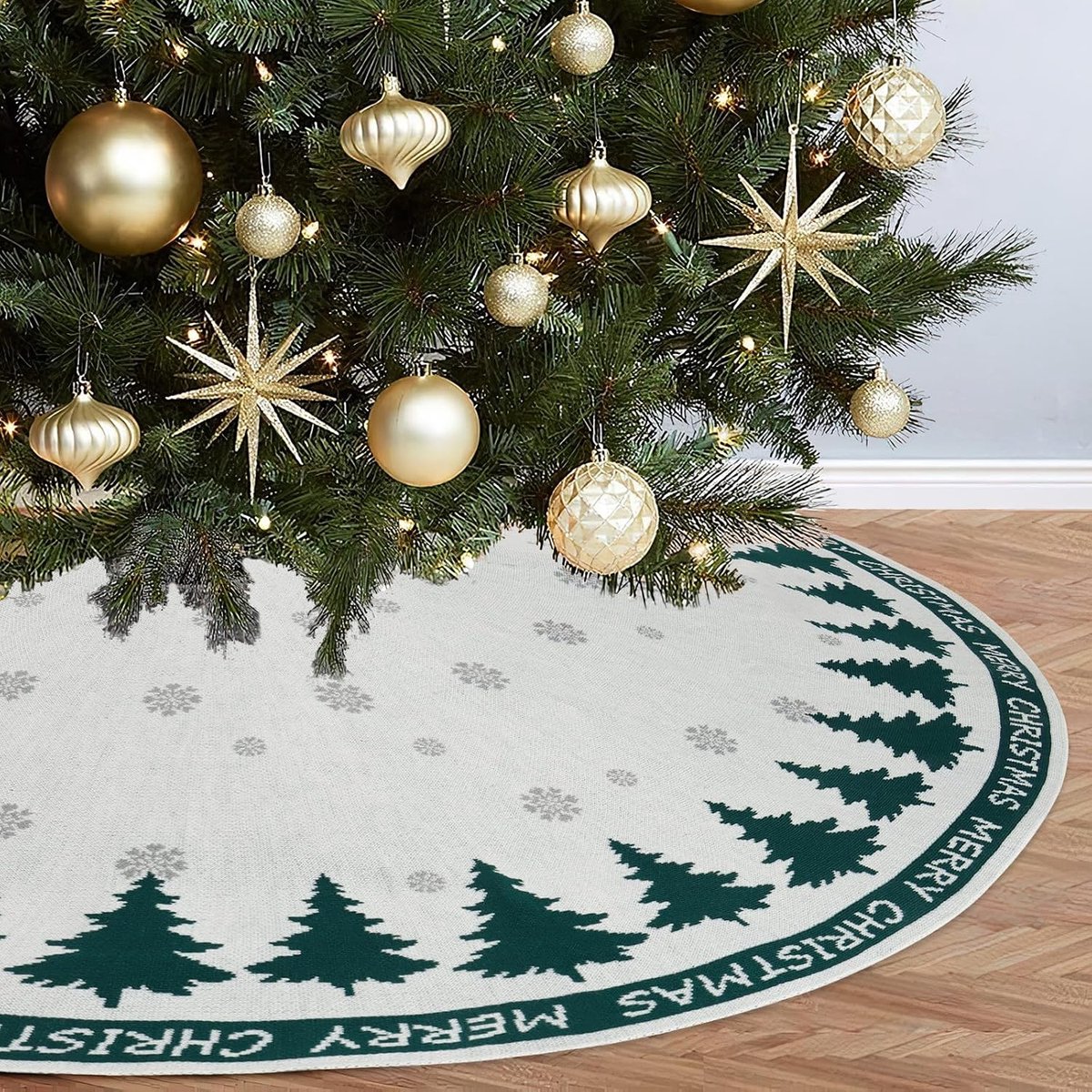 Kerstboomrok 120cm - zachte fijngebreide stof - witte-groene strepen - sfeervolle kerstdecoratie - ShopVlot