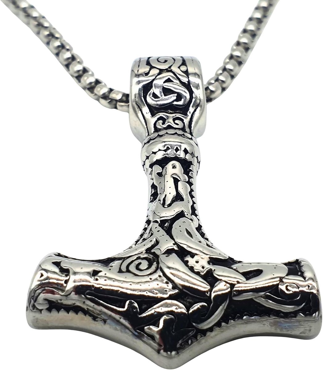 Viking Viking Collar Pendant Mjölnir Thors Hammer Stainless Steel in Jewelry Pouch - ShopVlot