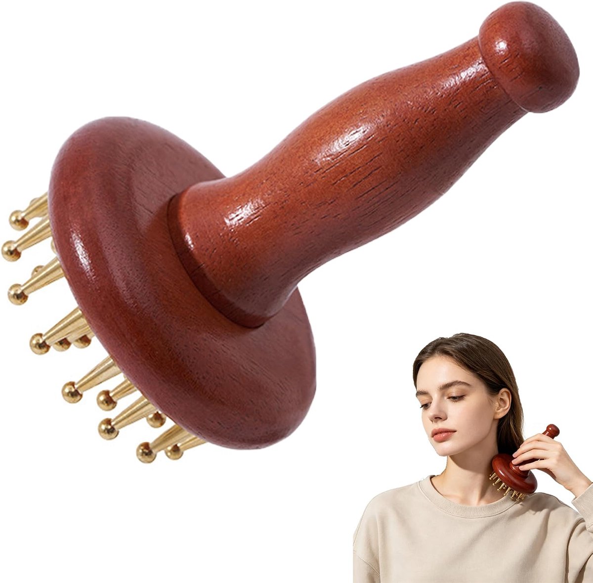 Houten lichaamsmassageborstel - 29 metalen tanden - Gua Sha gereedschap - stimuleert meridianen en ontspant spieren - ShopVlot