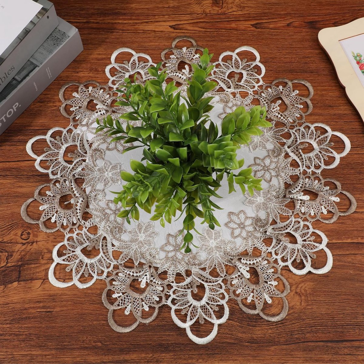 2pcs Embroidered Tablecloth Round, 40×40cm Vintage Lace Tablecloth Neutral Earth Tones Beige Tablecloth for Home - ShopVlot
