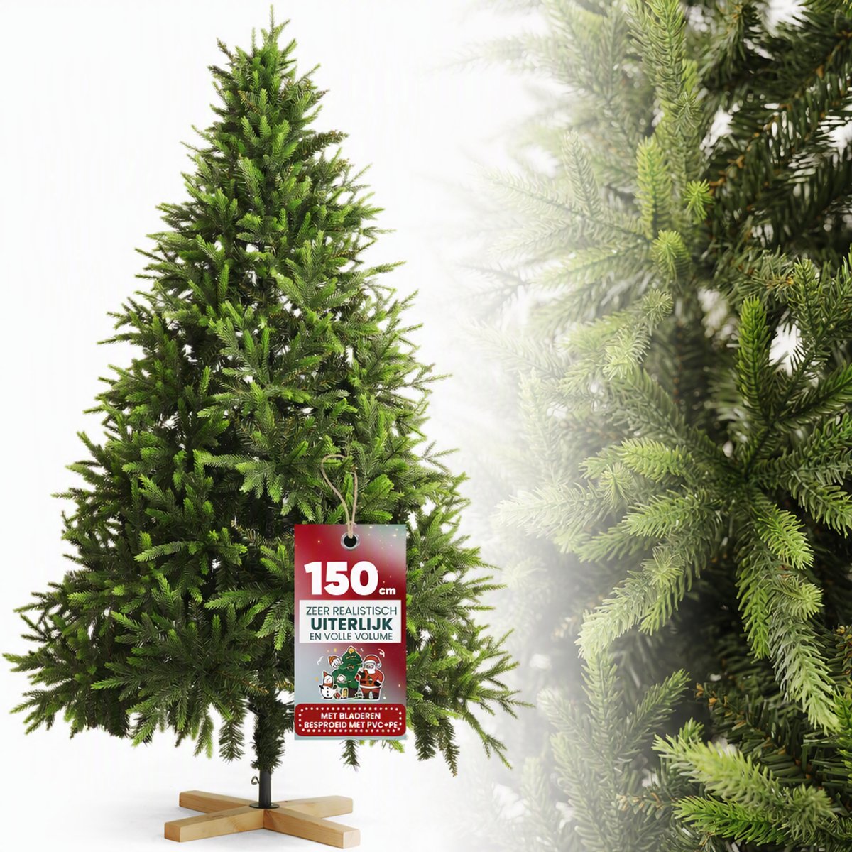 Arvioo-Kunstkerstboom-150cm-automatisch-PE-PVC-mix-houten voet
