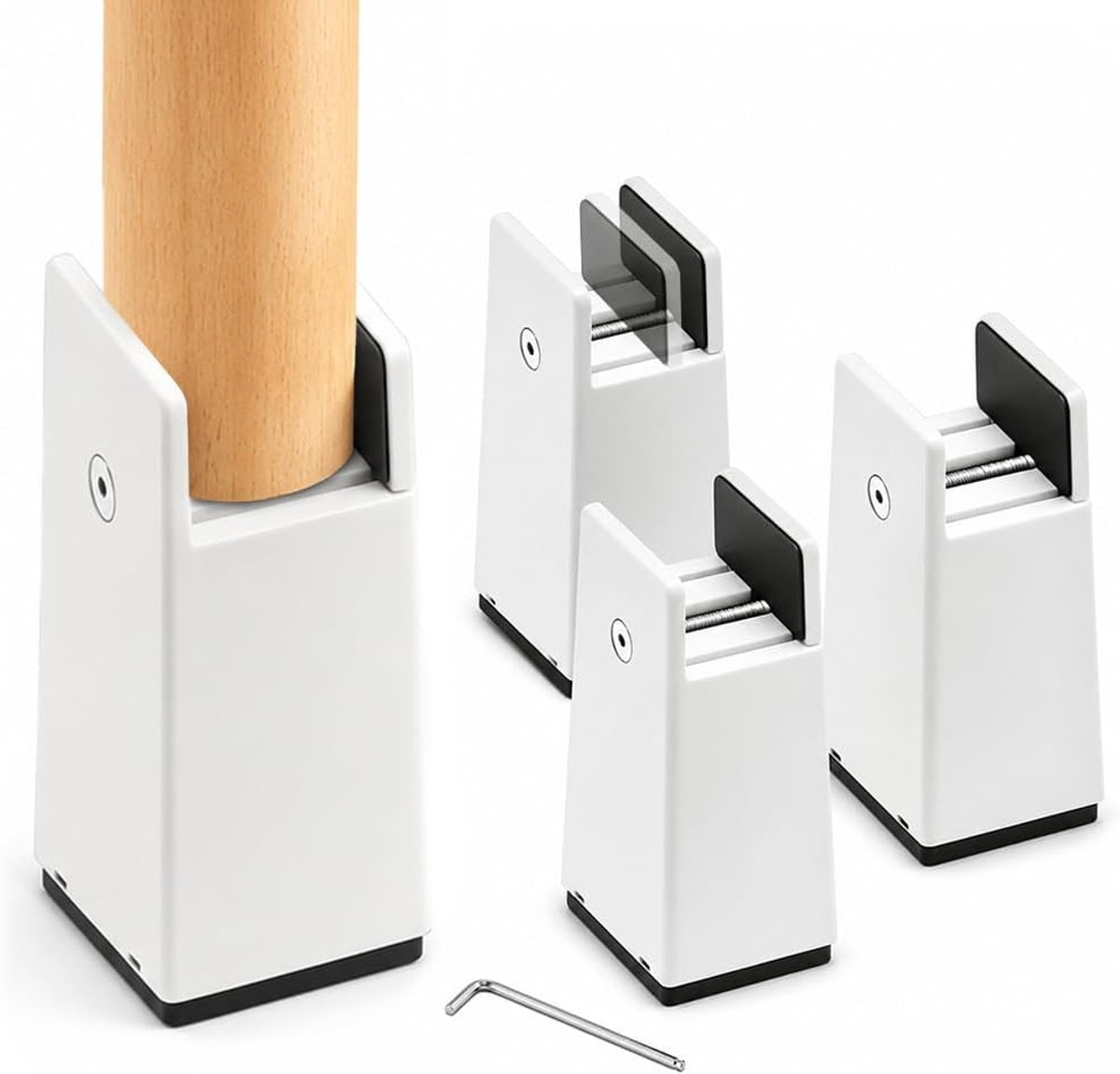 Meubelverhogingen, 4 stuks, bedpoten, verstelbaar, 10 cm, voor vierkante of rechte meubelpoten tot 37 mm breed (wit) - ShopVlot