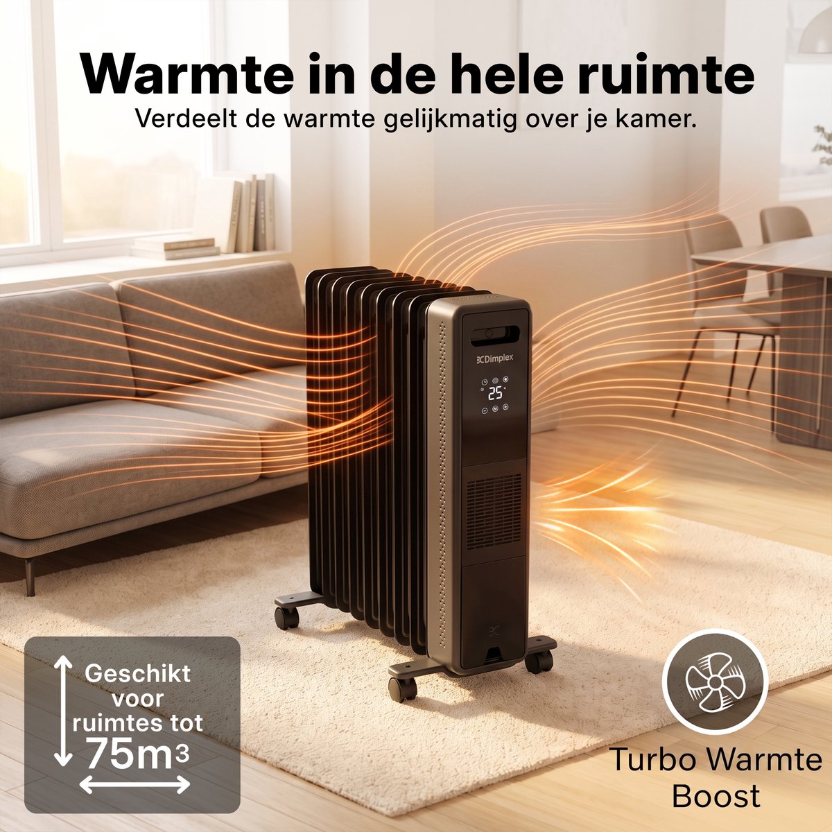 Dimplex ECO Edge Olievrije Elektrische Radiator 2400W – Elektrische Kachel met Wi-Fi App, Turbostand, Thermostaat, Timer en Weekschema – Tot 2x Sneller Warm dan een Olieradiator – Voor Ruimtes tot 75 m³ – Antraciet/Zwart – foto 6