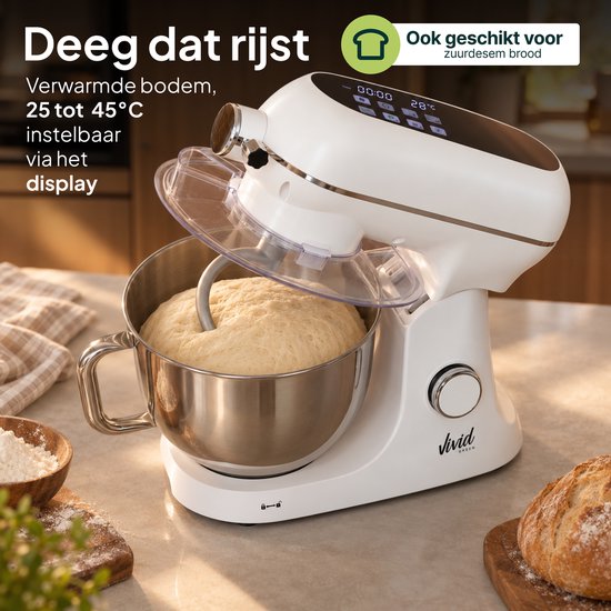 Vivid Green Luxe Keukenmixer - Touchscreen Display - 7L Mengkom - 11 Snelheden - Vaatwasserbestendig - Keukenmachine - Keukenrobot - Crème van Vivid Green — afbeelding 4