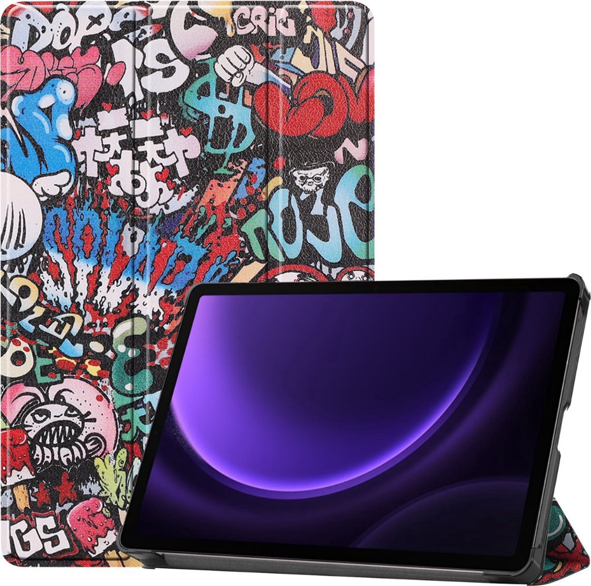 Tablethoes geschikt voor Samsung Galaxy Tab S9 Plus / S9 FE Plus / S10 Plus (2023/2024) - 12.4 Inch - Tri-fold book case - Auto Sleep/Wake functie - Graffiti