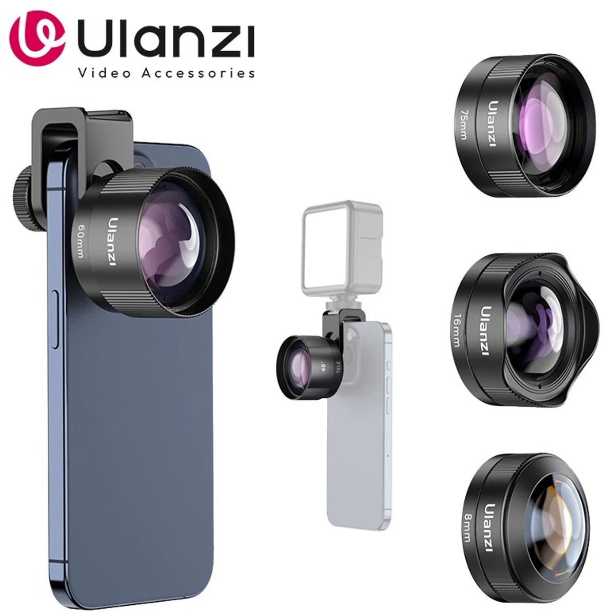 Cherrys Finds - Universele 60mm Telelens met 2.5x Zoom - Telefoon Zoomlens en Teleconverter voor Smartphone - Geschikt voor iPhone en Samsung - Mobiele Camera Lens Voor Smartphone Fotografie - Macrolens Met Cliphouder