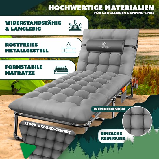 KESSER® Campingbed Opvouwbaar met draagtas en nekkussen Afmetingen 190 x 68 x 30 cm Draagvermogen tot 250 kg Gemaakt van duurzaam Oxford-materiaal en stevig stalen frame Ideaal voor tuin en camping van KESSER — afbeelding 4