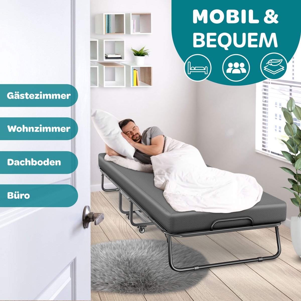 KESSER® Opklapbed 200 x 90 cm - Logeerbed met traagschuimmatras - Tot 250 kg - Antraciet Deluxe Plus thumbnail 5
