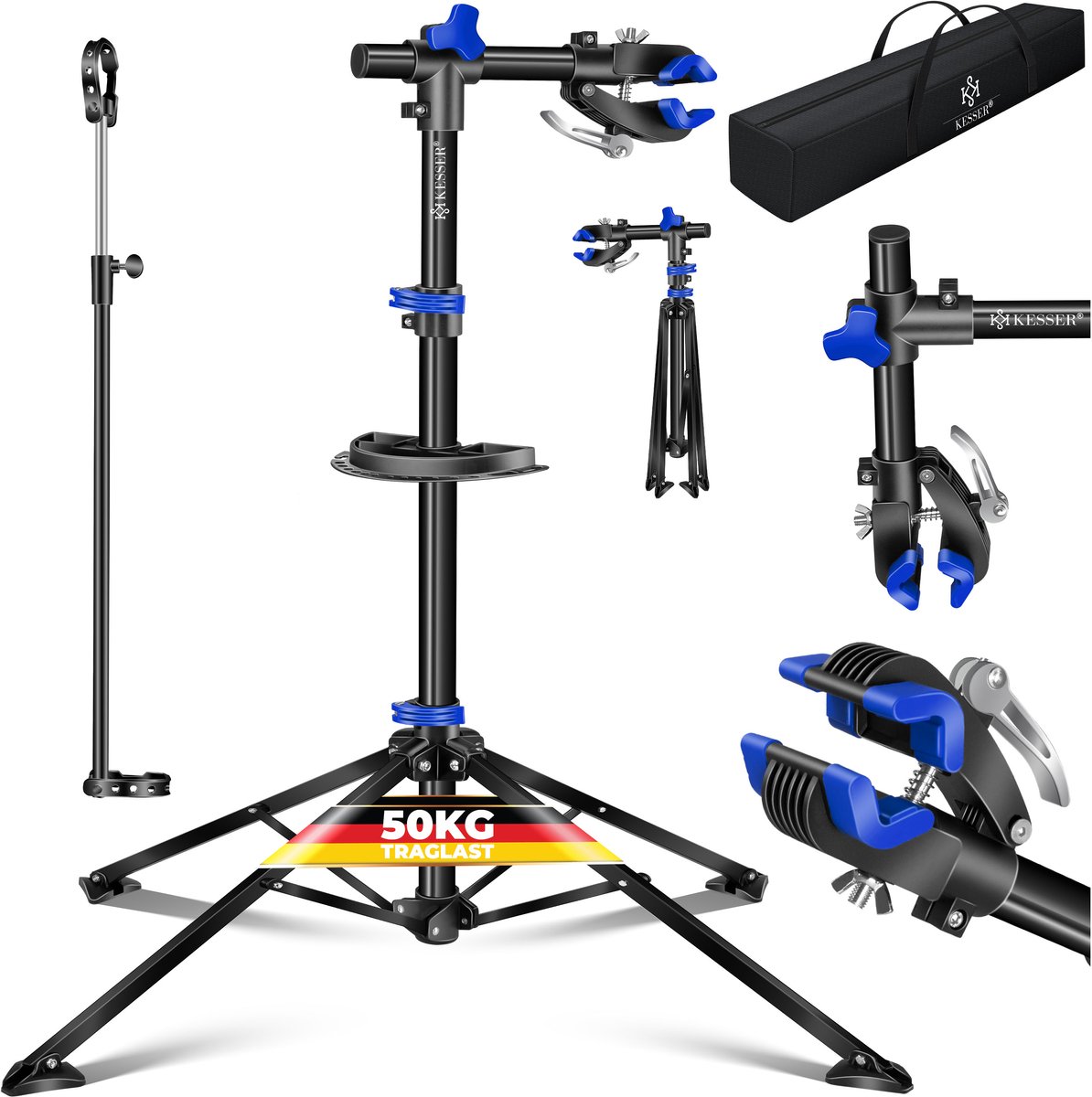 KESSER® Fietsmontagestandaard Profi - tot 50 kg - 360° draaibaar - hoogte 115-190 cm - blauw