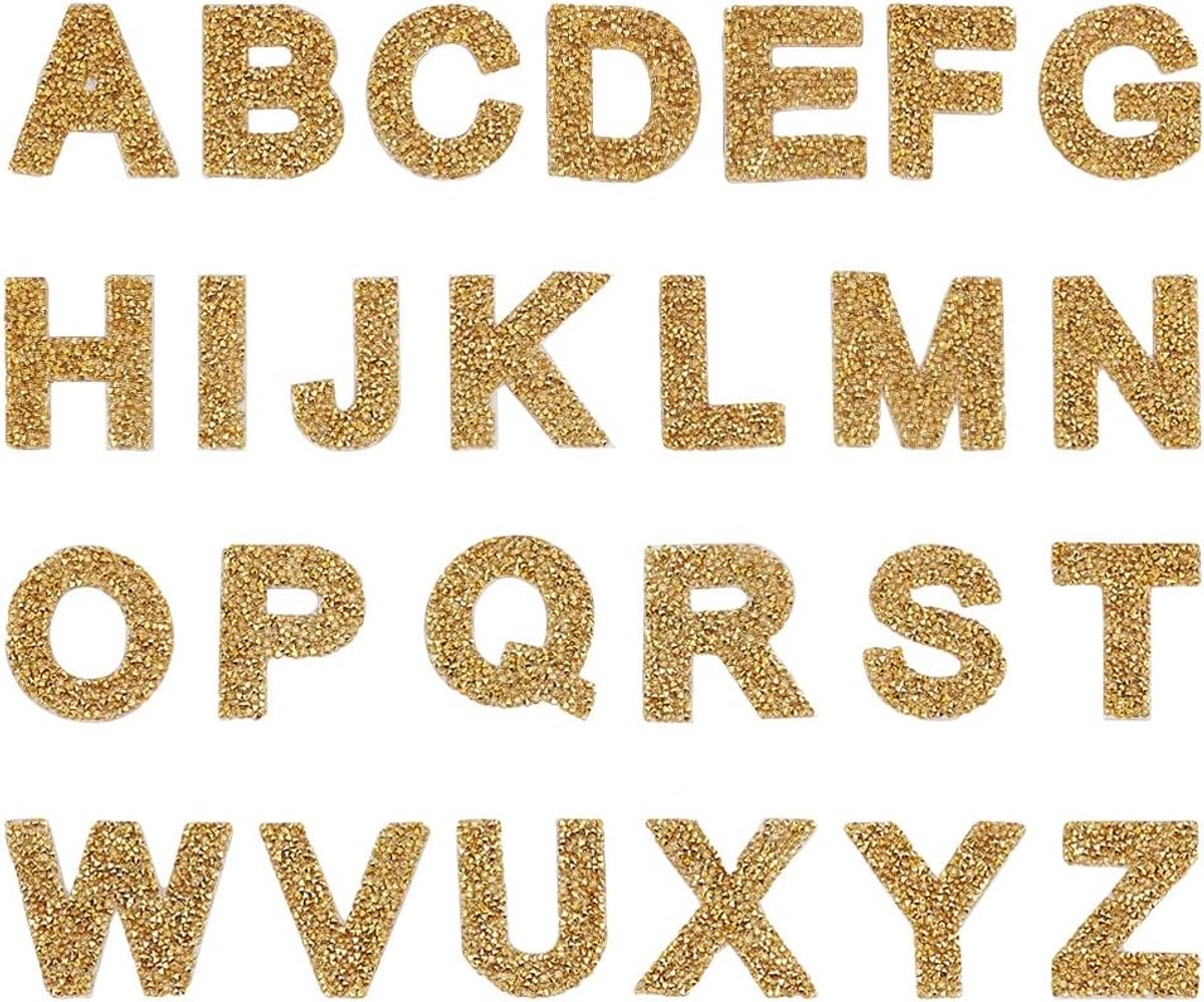 104 stuks strass alfabet letterstickers, kristal strass letterstickers gouden zelfklevende letters edelsteen grens stickers voor kunst kleding doe-het-zelf werken