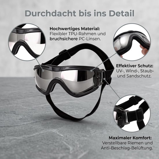 Hondenbril voor kleine honden, zonnebril, verstelbaar, hondenbril, uv-bescherming, winddicht, oogbescherming, hondenzonnebril, modieuze veiligheidsbril, zwart, S — afbeelding 3
