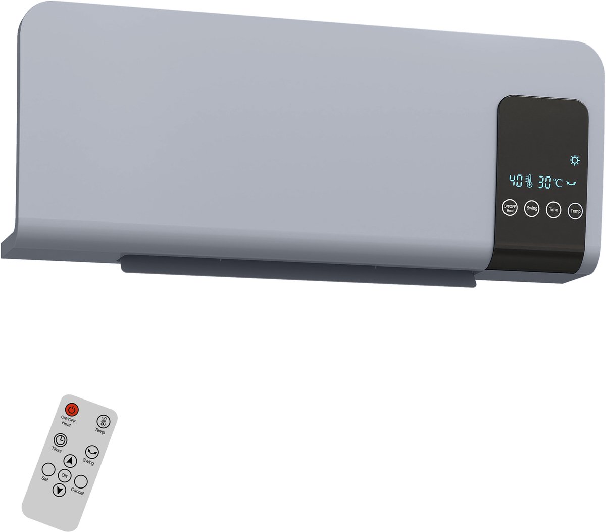 Elektrische Kachel Wandmontage - Keramische Kachel met Afstandsbediening - 2000W - 2 Modi - Timer - Grijs