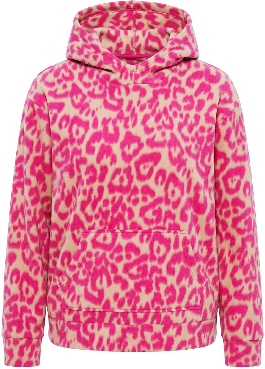 Ulla Popken - Dames - Fleece-hoodie luipaardpatroon capuchon lange mouwen - Fuchsiaroze - Maat 50+