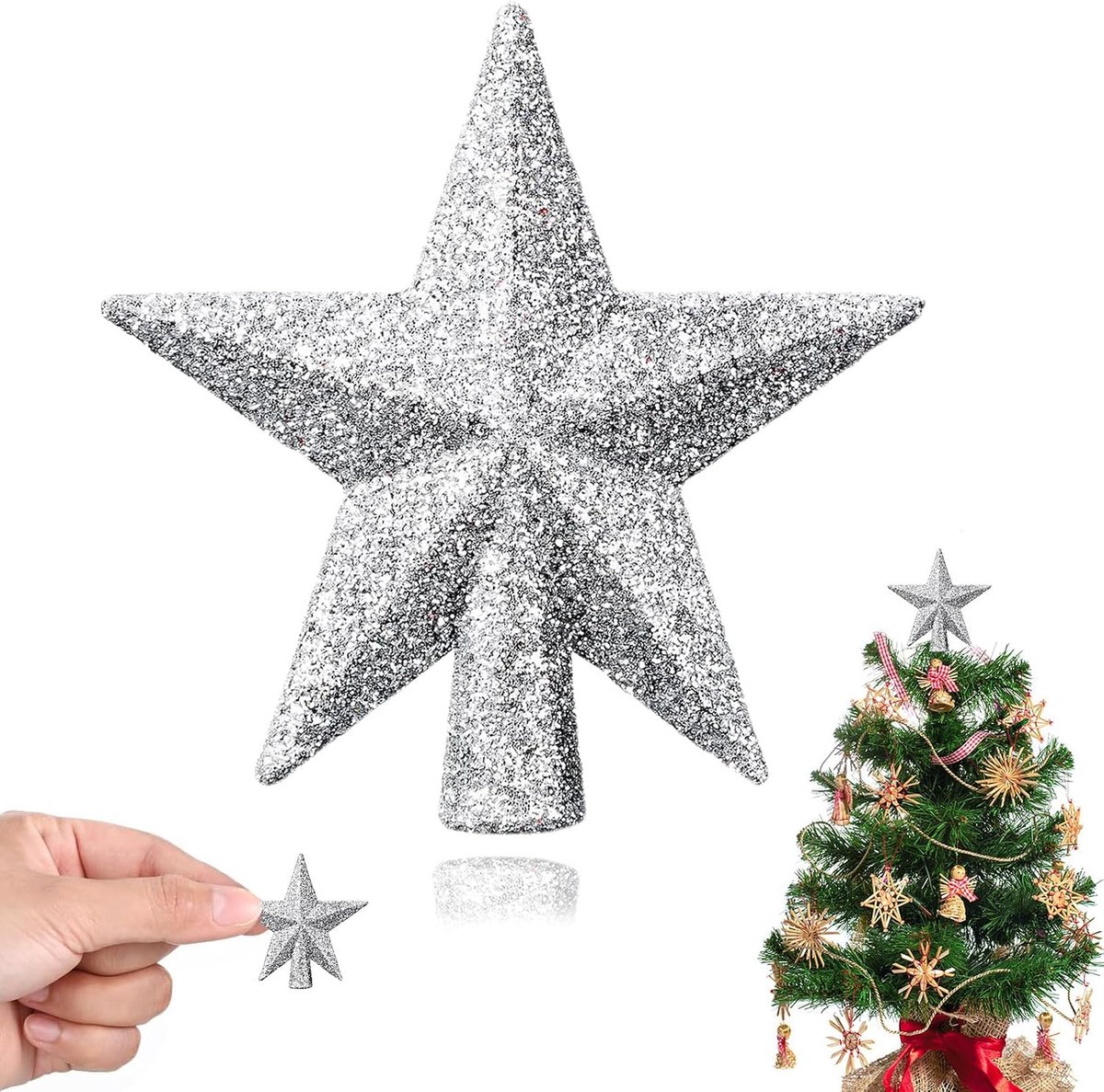 4,5 cm boompiek ster kerstboom ster kerstboomversiering, kerstboomtopper glitter, kunststof