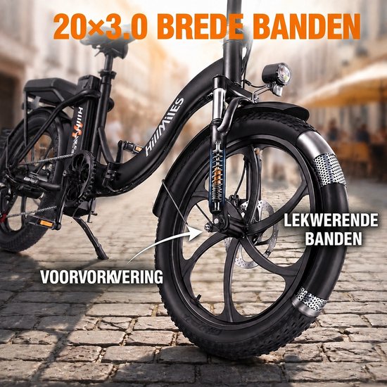 HillMiles MilePort 1 Vouwbare Elektrische Fiets 20 inch Fatband, 250W motor, 36V 13Ah batterij, bereik tot 100km, 7 versnellingen, voorvorkvering, mechanische schijfrem, voor woon-werkverkeer en stadsritten, Zwart — afbeelding 3