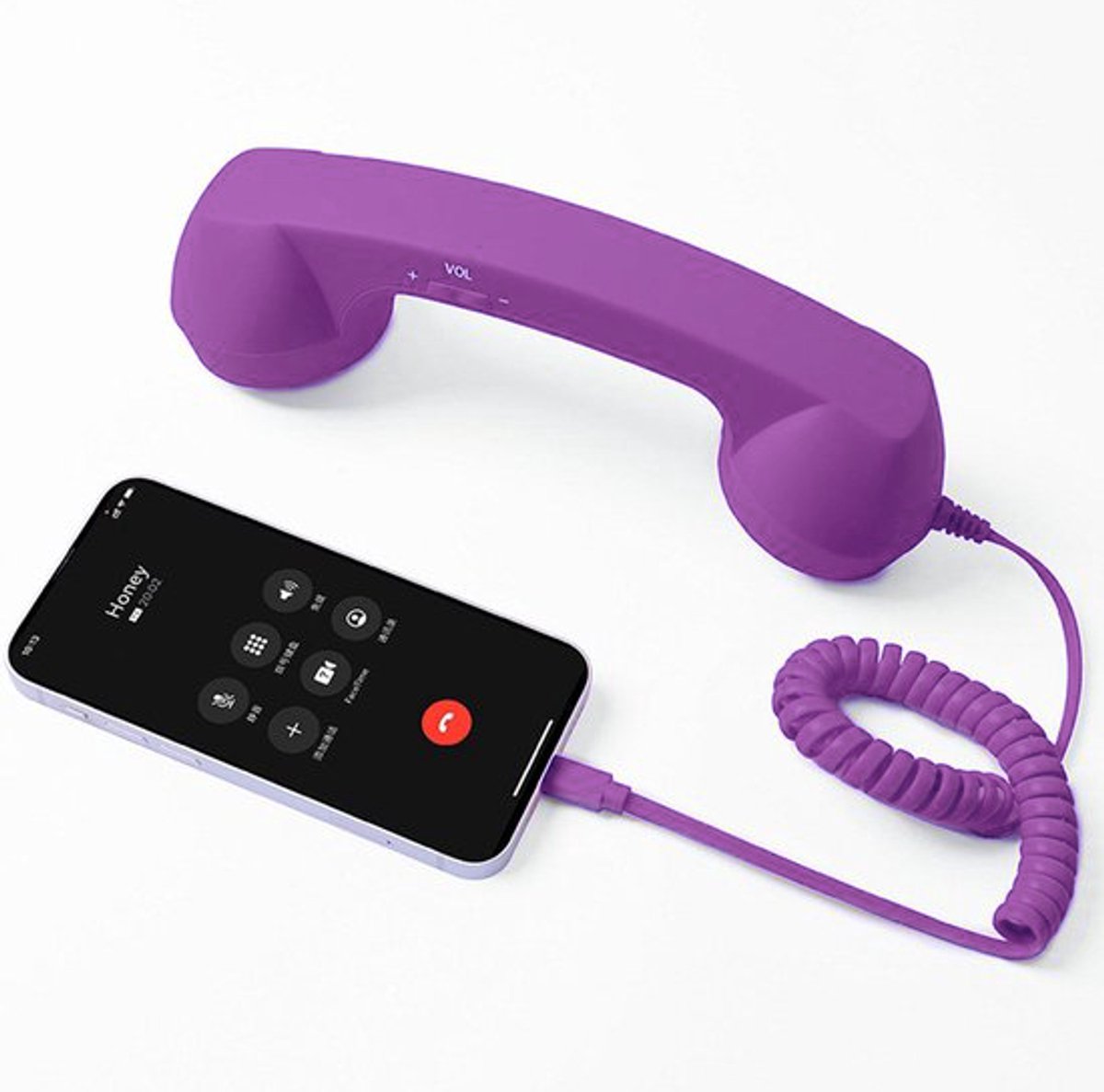 Retro telefoontoestel, Type-C directe aansluiting - Geschikt voor antwoordknop, microfoon en luidspreker - paars