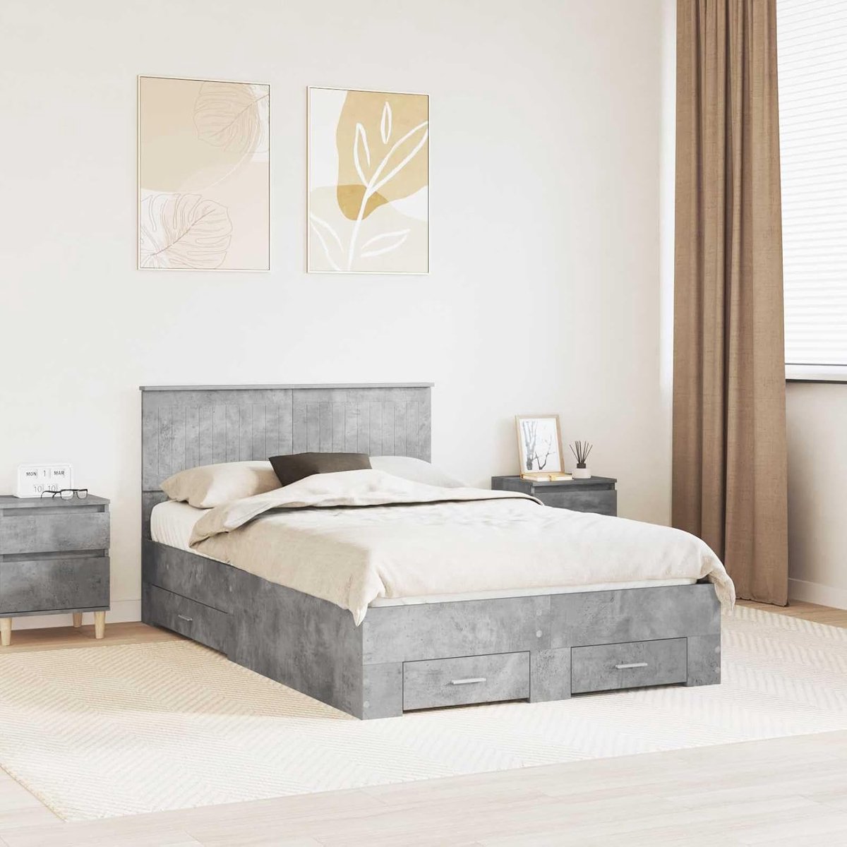 Bewerkt hout hoofdeinde beton grijstint slaapkamer 120x200 cm