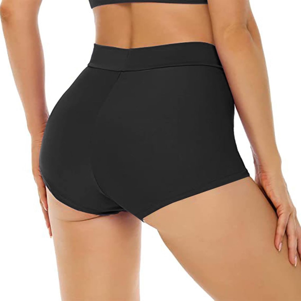 Damesbadpak met platte hoorn-zwemshort in effen kleur, elastische tailleband, sneldrogende stof, bescherming tegen chloor, ideaal voor strandbad, zwembadvakantie, vrouwelijke snit met