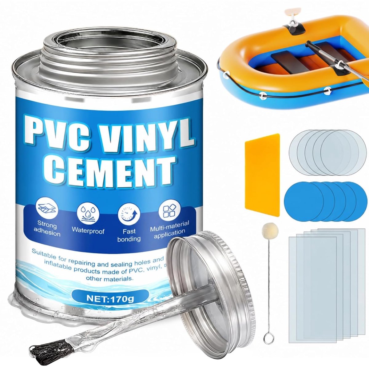 Reparatieset voor zwembad, PVC, inclusief 15 transparante pleisters, 170 g