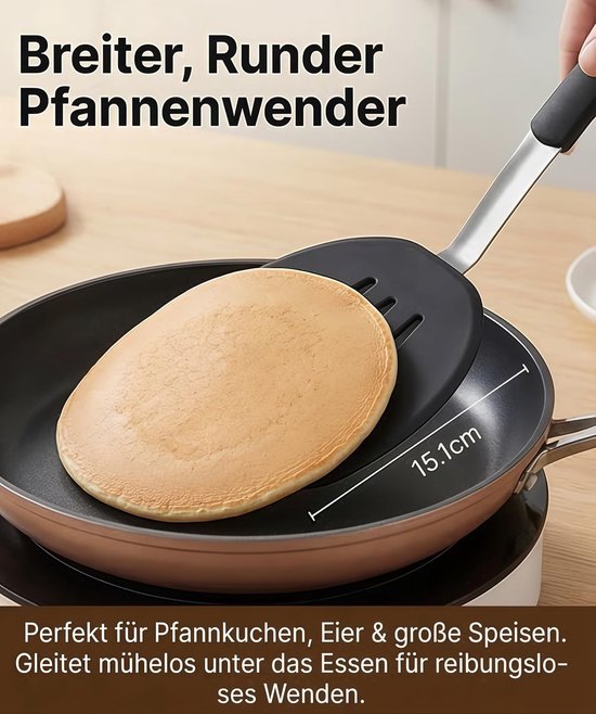 Ronde Siliconen Spatel Flexibel Hittebestendig Keukengereedschap voor Pannenkoeken Eieren Vis Roestvrij Staal Ondersteuning Vaatwasmachinebestendig Anti-aanbak Kookgerei — afbeelding 2