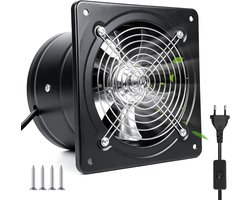 150 mm afvoerventilator, krachtige wandventilator, industriële wandventilator, 600 m³/u, stille werking met terugslagklep, verbeterde luchtkwaliteit, ideaal voor badkamer, keuken en garage, zwart