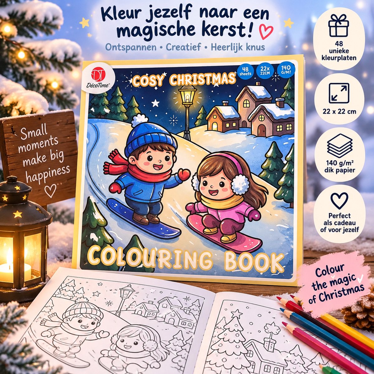 DecoTime Cosy Christmas Kleurboeken – 6 verschillende varianten – 48 Kleurplaten per Boek – 22 x 22 cm – 140 g/m² – Kerst Kleurboek voor Kinderen