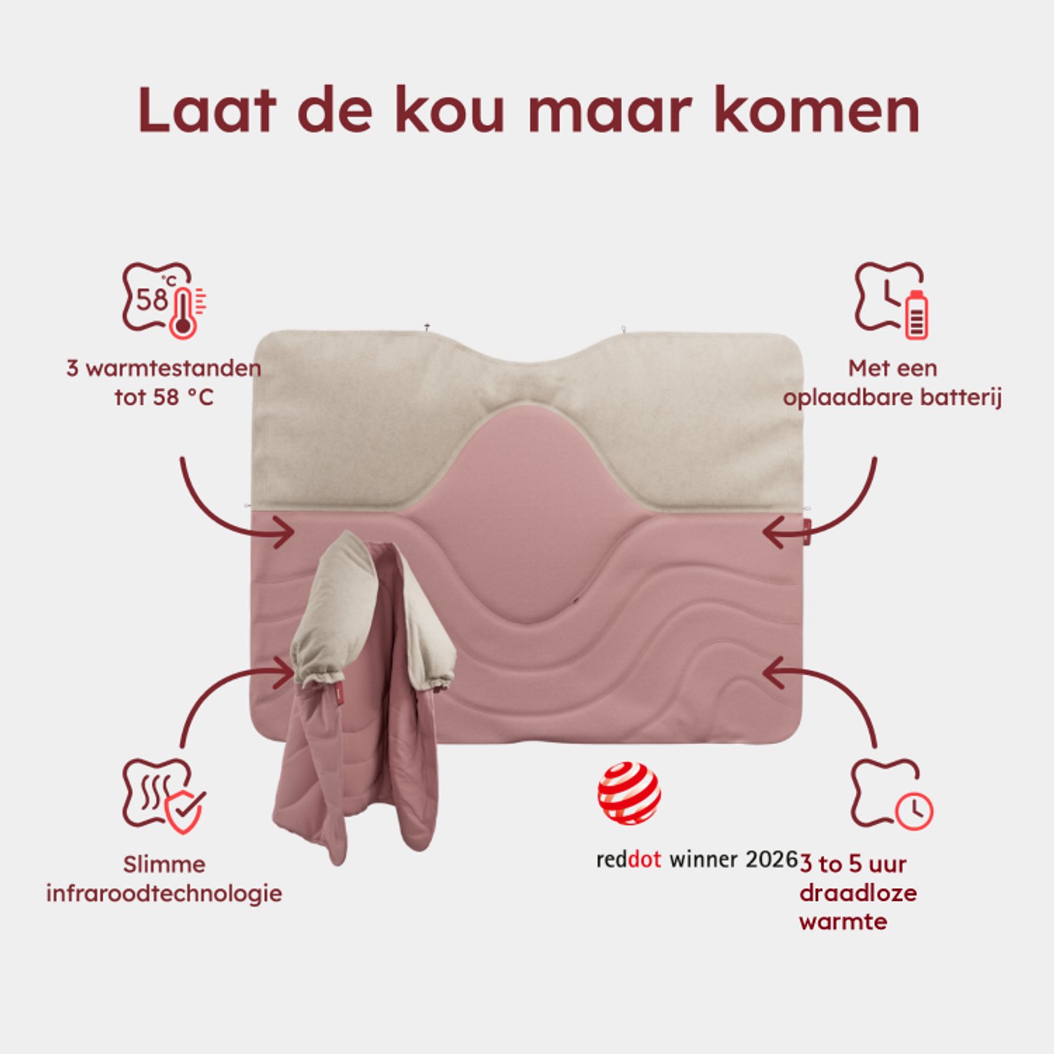 Stoov Huge Hug³ - Elektrische deken - Warmtedeken - Original Soft Pink - 3 warmtestanden tot 58°C - Pro: 3 tot 5 uur – foto 4