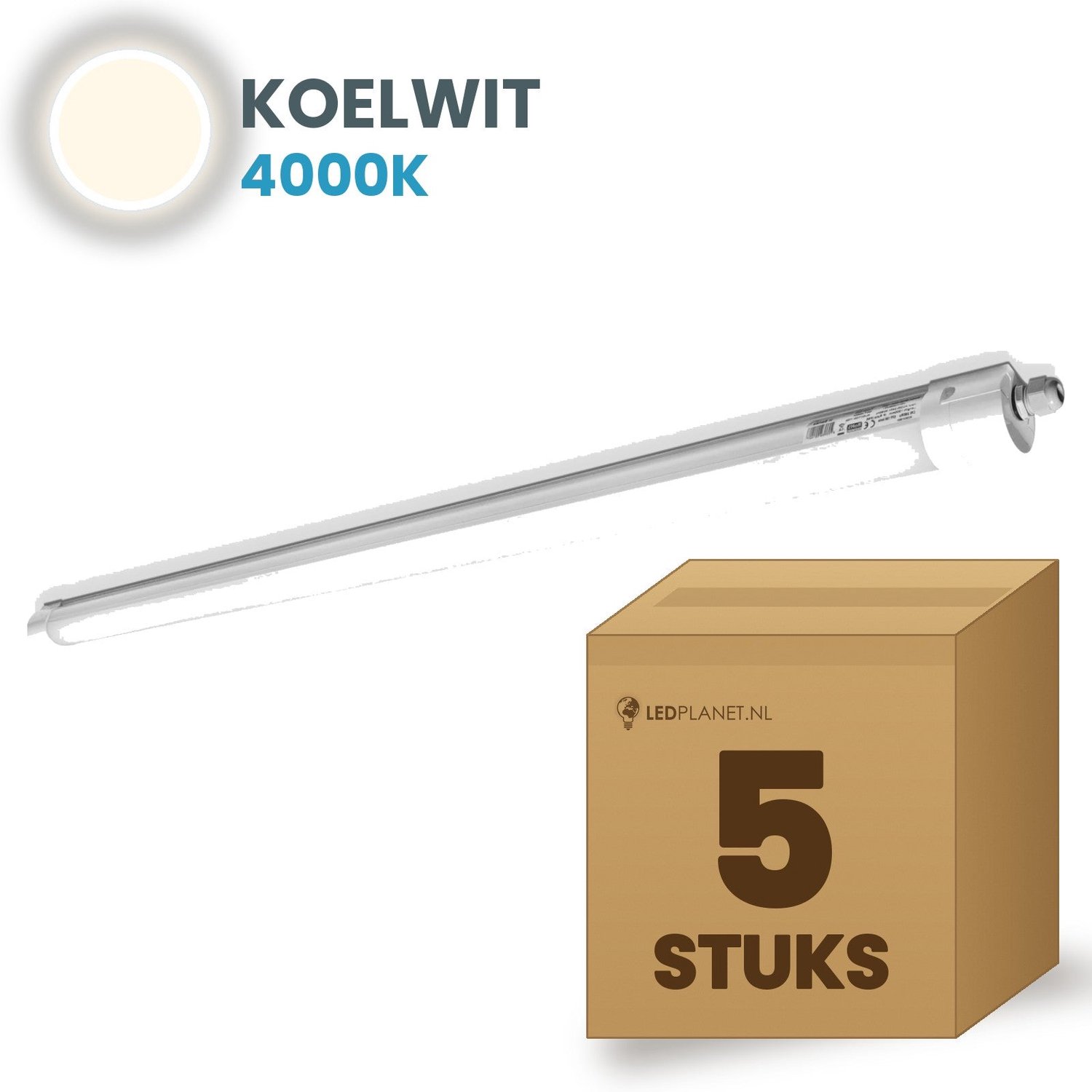 Tsong TL armatuur Tri Proof 600mm 5 stuks - 18W 2700lm - Koelwit 4000K - Koppelbaar - IP65 - Basic - 230V