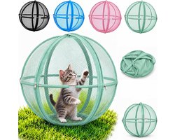 Opvouwbare Kattenren Bal - Oprolbare, 360° 'pop-up' speelbal van gaas voor katten – voor buitengebruik - Opvouwbare speelbal (68 cm / 27 inch) – draagbare - lichtgewicht kooi -Interactief kattenspeelgoed voor gebruik in de tuin of buiten - groente