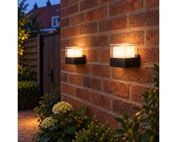 Narvie LED Buitenwandlampen - Set van 2 - Vierkant - 4 W per Lamp - Warm Wit 3000 K - IP65 - Zwart