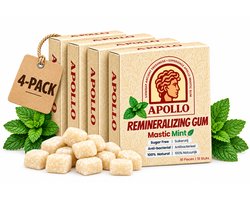 Apollo Kauwgom - 100% Natuurlijk - Plasticvrij - Whitening Effect - Sterk Glazuur - Frisse Adem - Mastic Mint - met Xylitol - 72 stuks 4-Pack