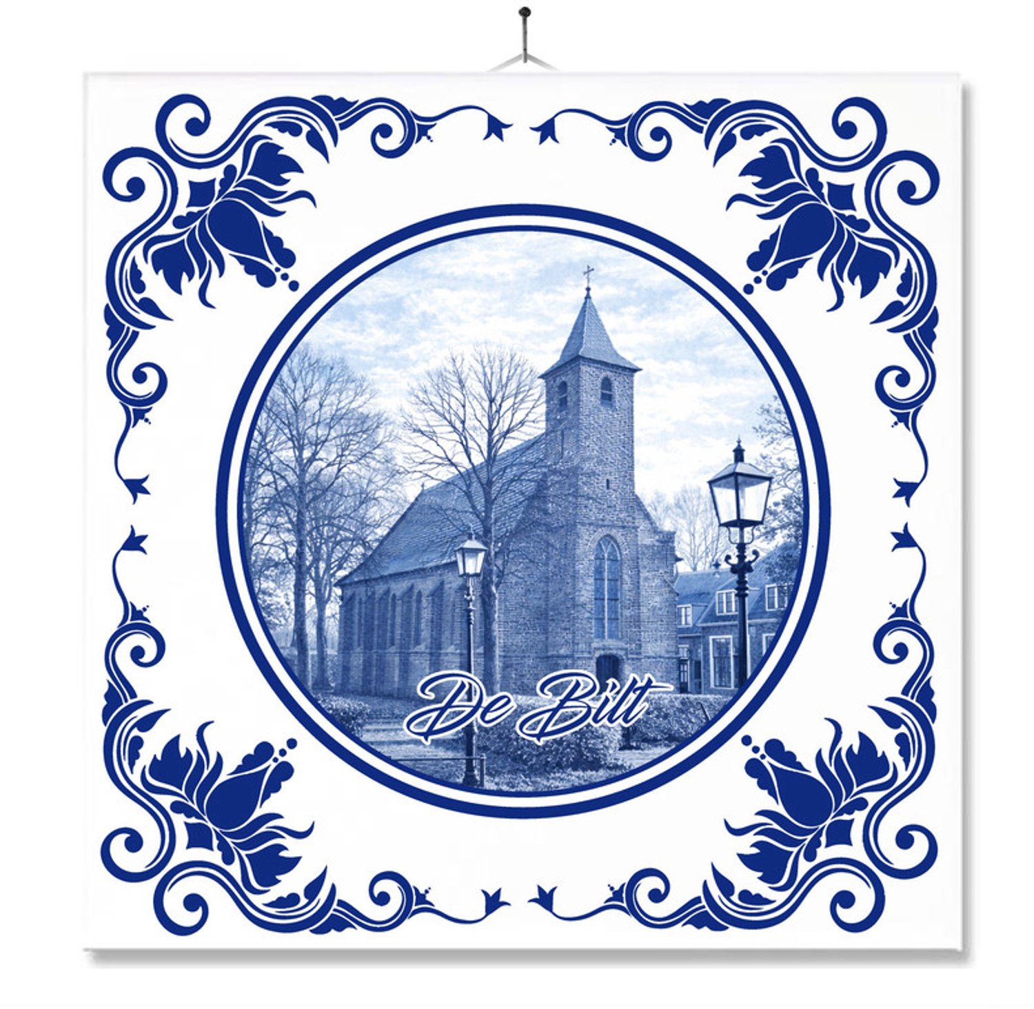 MC Living Tegel Met Opdruk | De Bilt | Delft Blauw | Cadeau | Inclusief Geschenkdoos | Standaard | Ophangsysteem Ontwerp 1
