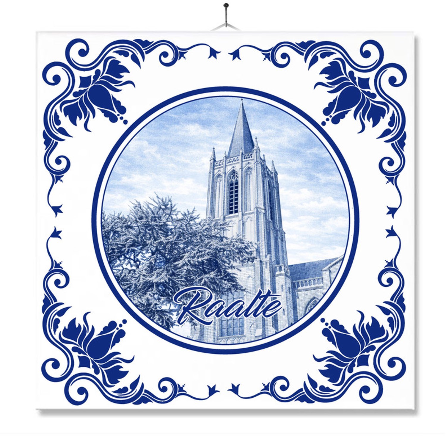 MC Living Tegel Met Opdruk | Raalte | Delft Blauw | Cadeau | Inclusief Geschenkdoos | Standaard | Ophangsysteem