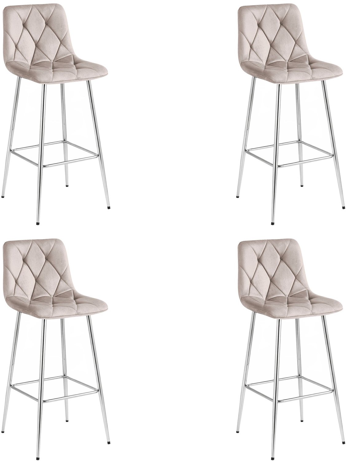 LEOBERT Set van 4 Barkrukken NADO – Donkerbeige Velvet / Fluweel – Gestoffeerde Barstoelen met Rugleuning en Voetsteun – Verchroomde Metalen Poten – Modern Design – Voor Keukeneiland, Keuken, Bartafel en Thuisbar