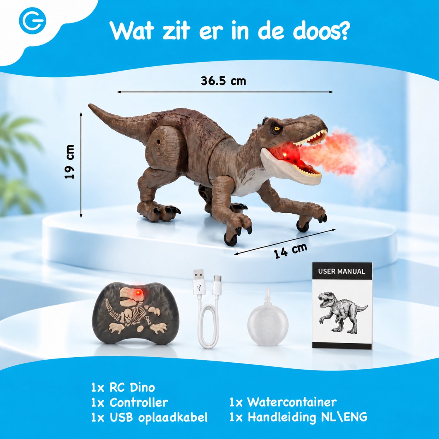 Silvergear® Bestuurbare Dino T-Rex - RC Auto Dino met Afstandsbediening - Interactief Dinosaurus Speelgoed met Rookeffect, Licht & Geluid - 15 km/h - Oplaadbaar - Tyrannosaurus Rex Speelgoed - Bruin - Cadeau voor Jongens 3,4,5,6,7,8,9,10+ Jaar — afbeelding 7