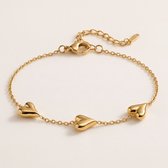 Lundholm Elora Hartjes Armband Dames Goudkleurig - Armband met 3 Bolle Hartjes - Premium Stainless Steel Jewellery 18K Goud Verguld - Hypoallergene Sieraden - Vrouwen Cadeautjes - Kerst Cadeau Vrouw en Vriendin - my Lundholm