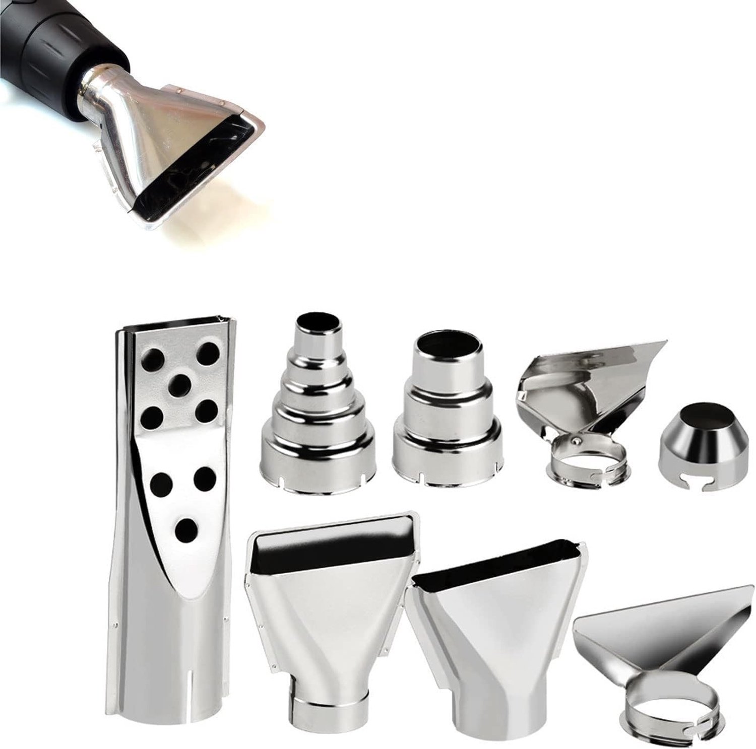 Heteluchtpistoolmondstukken Set - Roestvrij Staal - 35-42 mm - 7 Verschillende Vormen - Voor Diverse Hete Lucht Toepassingen